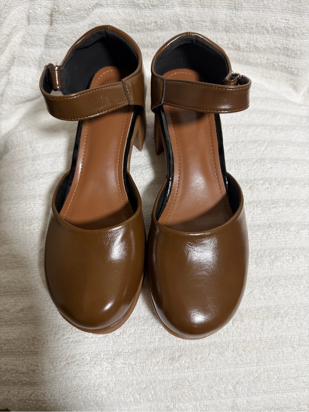 Women's Brown Ankle-Strap Round-Toe Mary Jane Block Heels Size 9
